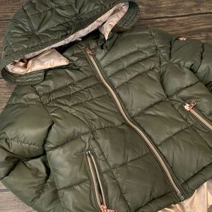 Toddler Michael Kors puffer coat, army green and gold- size 4